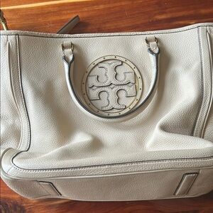 Tory Burch Cream Tote with Double-T Logo
